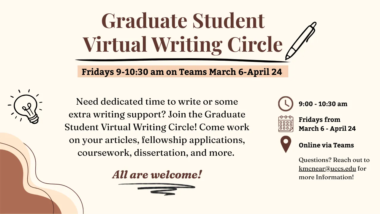Graduate Student Virtual Writing Circle image. Image reiterates website information in image format